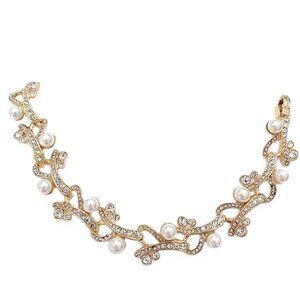 Anne Klein Gold-Tone Rhinestone & Faux Pearl Gold Tone Bracelet 7-1/2"